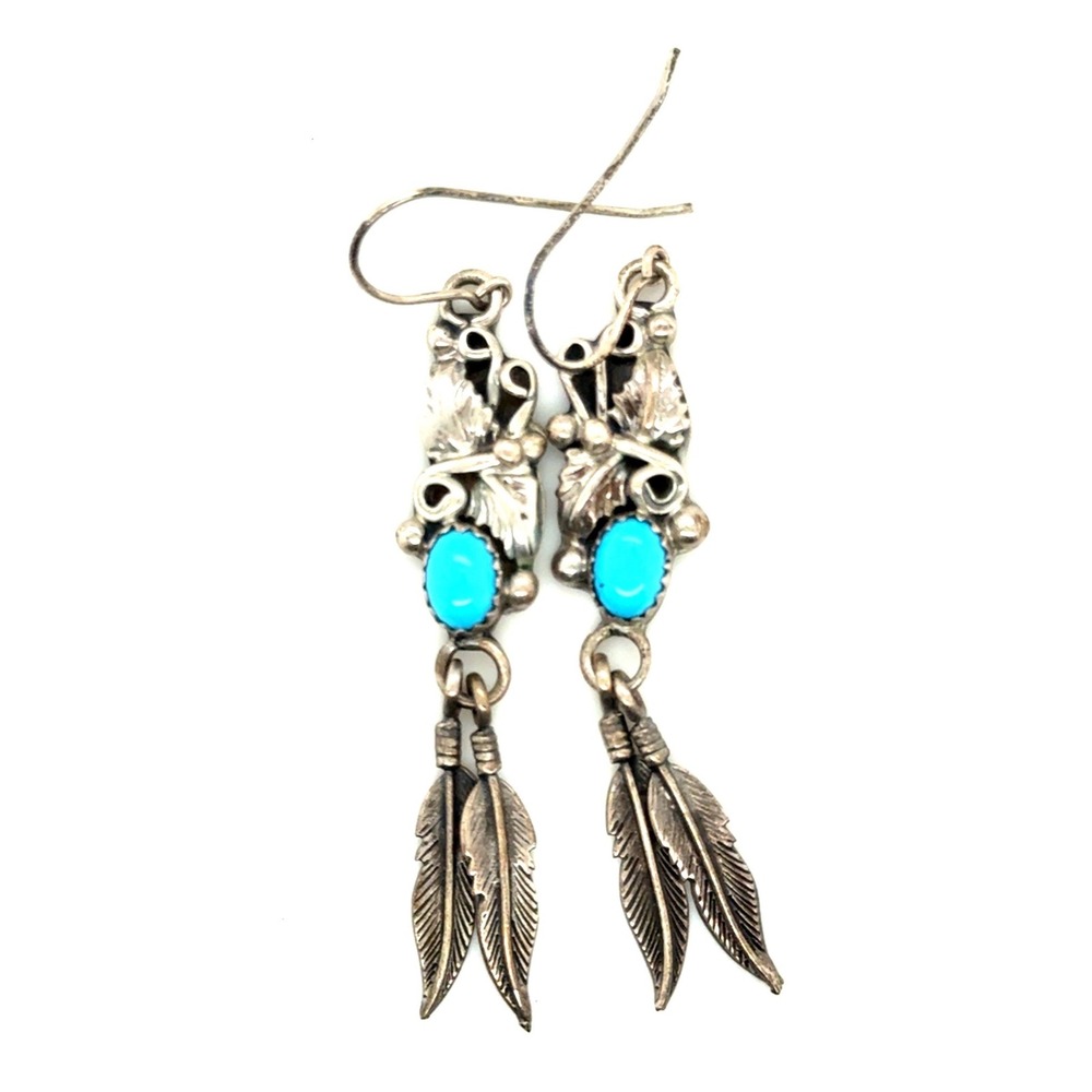 Vintage‎ Southwestern Turquoise Feather Dangle Earrings